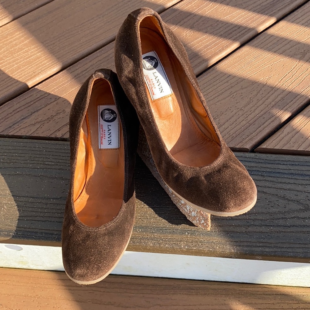 Lanvin Brown Ballerina Suede Wedge Pumps Size 7